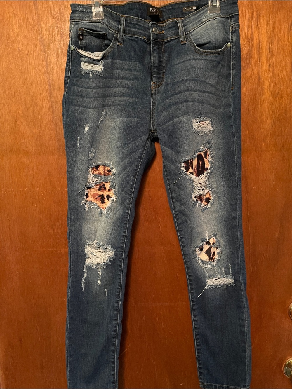 Judy Blue Dark Blue Skinny Jeans with Leopard Patch Distressing
